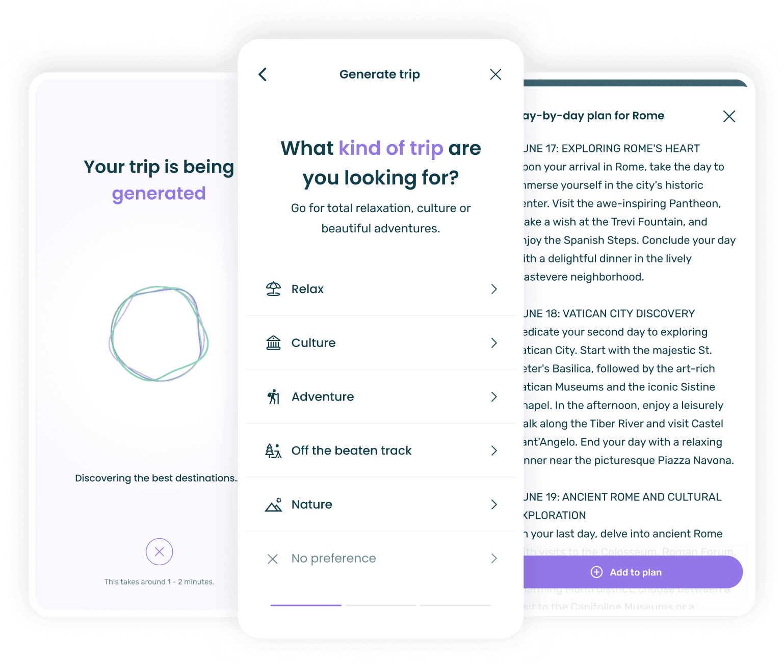 Didau AI planner interface with trip suggestions and itinerary cards