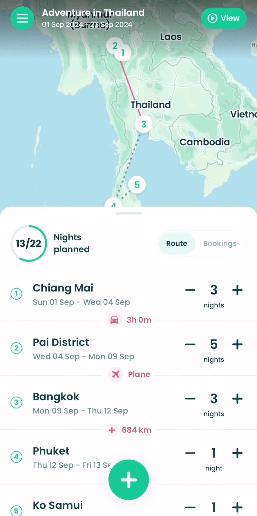 Travel notes attached to itinerary items
