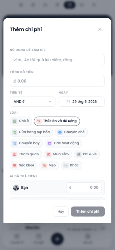 Biểu đồ mobile budget planner hiển thị các danh mục chi tiêu du lịch