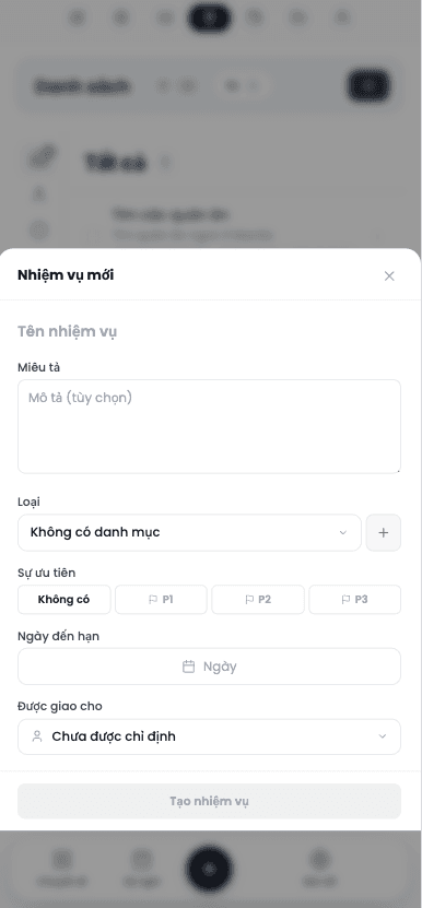 Màn hình mobile danh sách hành lý hiển thị vật dụng được phân công
